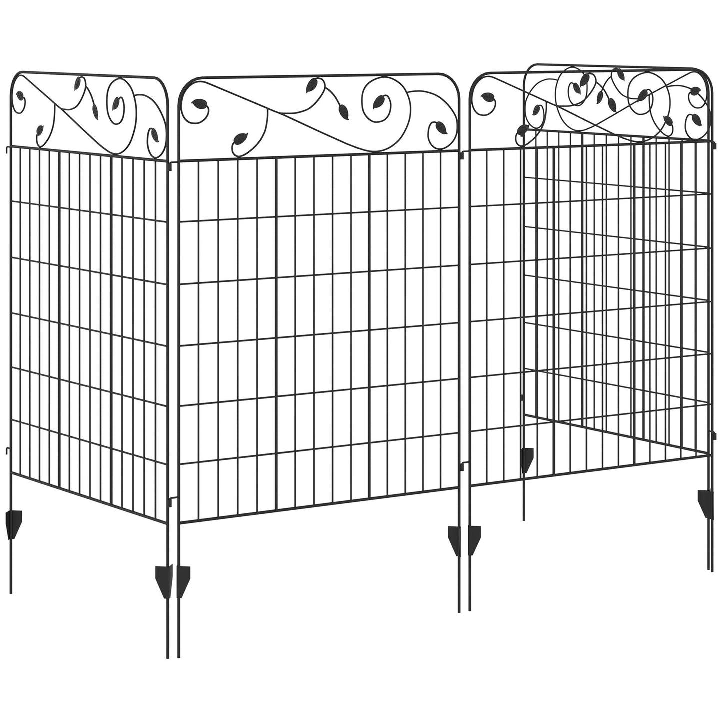 Outdoor Metal Garden Fence Panels, Animal Barrier & Border Edging for Yard, Patio, 4 Pack, Square Vines