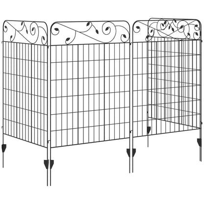 Outdoor Metal Garden Fence Panels, Animal Barrier & Border Edging for Yard, Patio, 4 Pack, Square Vines