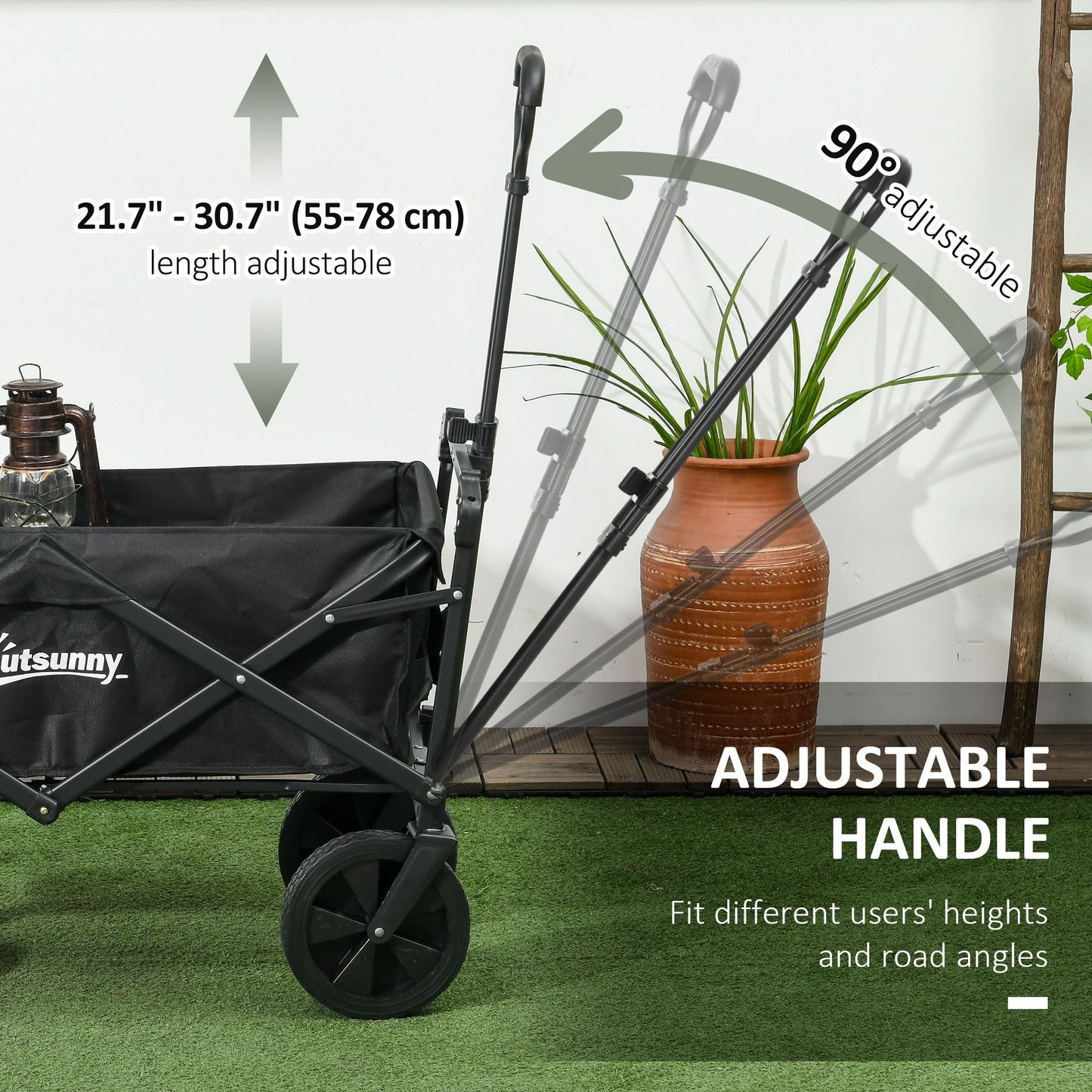Steel Frame Folding Garden Cart, Collapsible Wagon Cart with Removable Canopy, Telescopic Handle and Carrying Bag