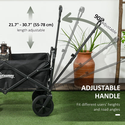 Steel Frame Folding Garden Cart, Collapsible Wagon Cart with Removable Canopy, Telescopic Handle and Carrying Bag