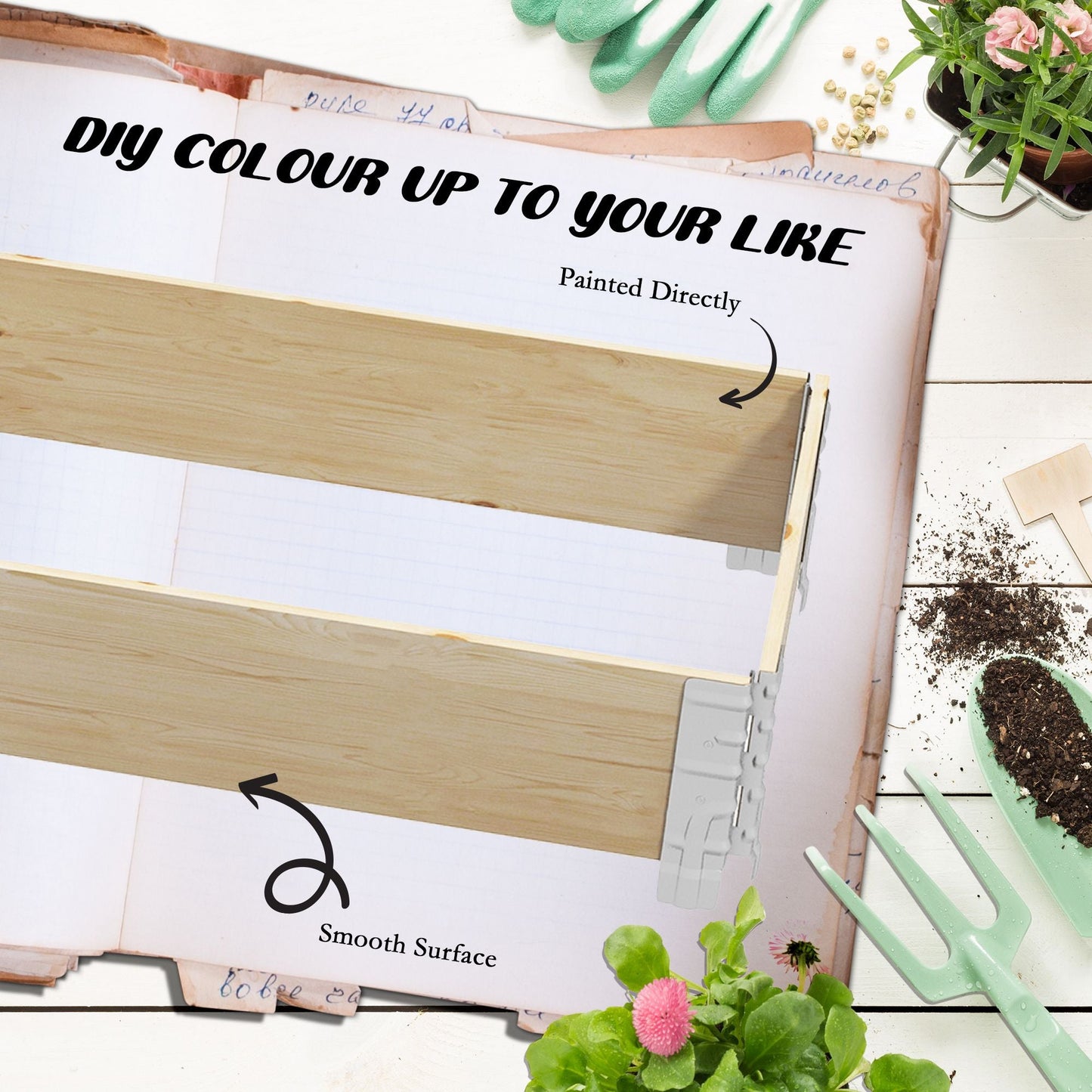 Raised Garden Bed, Foldable Wooden Planters for Outdoor Vegetables, Flowers, Herbs, Plants, Easy Assembly