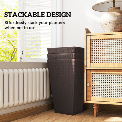 Set of 3 Tall Plant Stand, Outdoor & Indoor Flower Pot Set for Front Door, Entryway, Patio and Deck, Brown