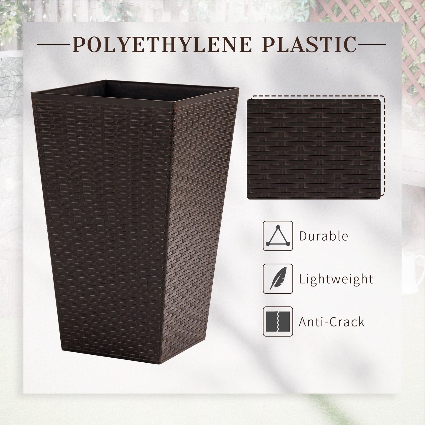 Set of 3 Tall Plant Stand, Outdoor & Indoor Flower Pot Set for Front Door, Entryway, Patio and Deck, Brown