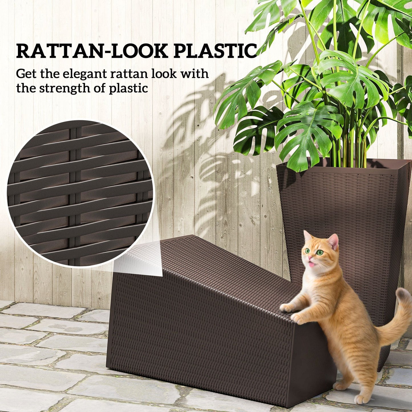 Set of 3 Tall Plant Stand, Outdoor & Indoor Flower Pot Set for Front Door, Entryway, Patio and Deck, Brown