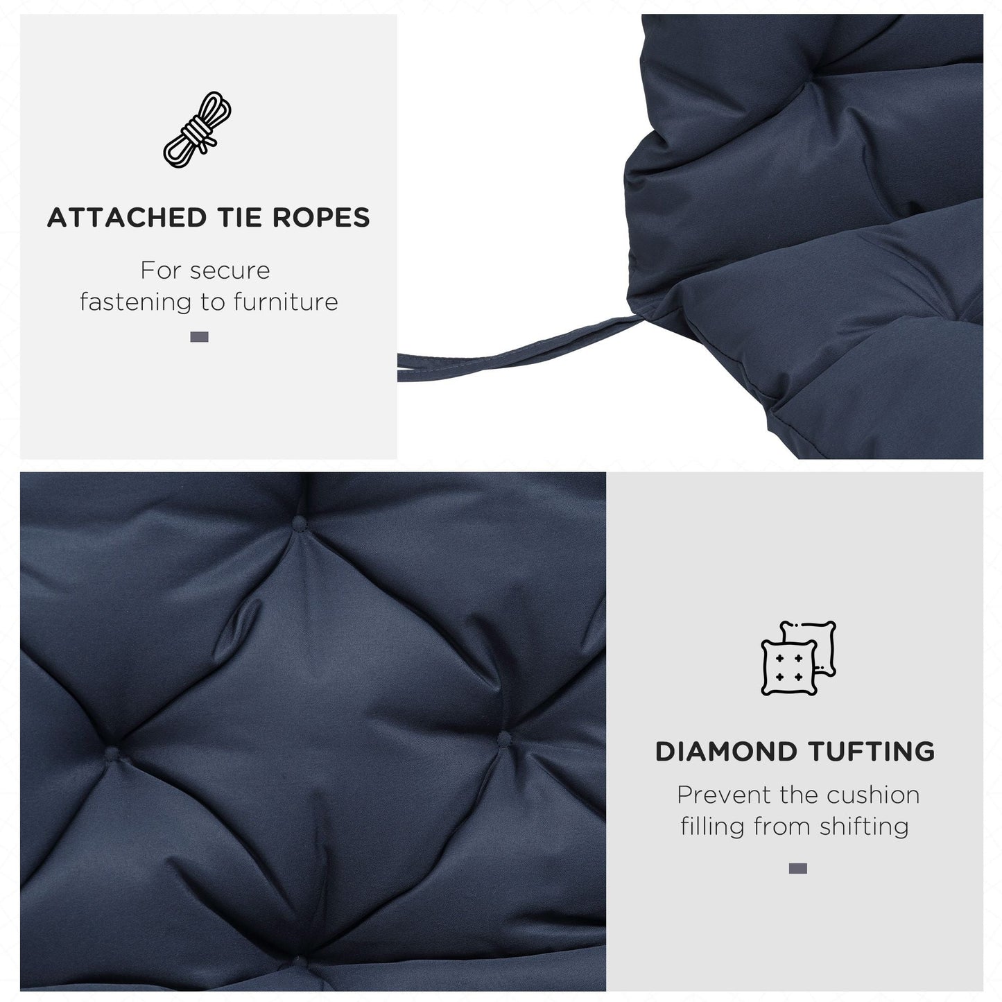 Porch Swing Cushion Garden Bench Cushion with Backrest, Non-Slip 3-Seater Thick Pad, Swing Chair Mat Replacement for Indoor and Outdoor, 59.1" x 38.6", Dark Blue