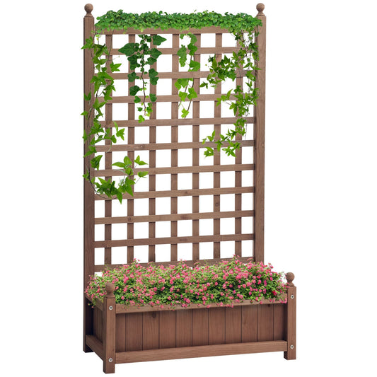 Raised Garden Bed with Trellis, Wood Planter Box for Garden, Free Standing Flower Bed, 25.2" x 11" x 47.2" Brown