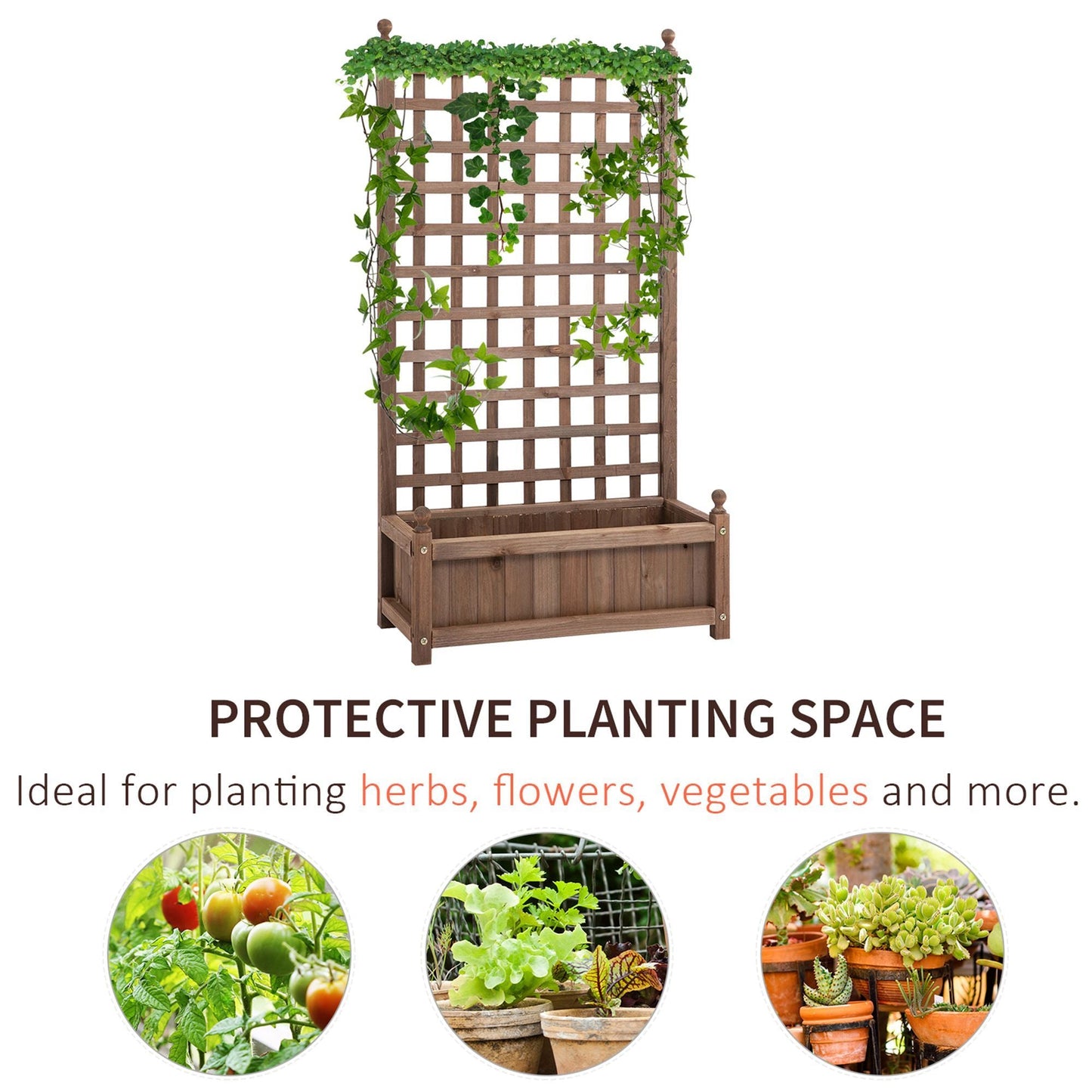 Raised Garden Bed with Trellis, Wood Planter Box for Garden, Free Standing Flower Bed, 25.2" x 11" x 47.2" Brown