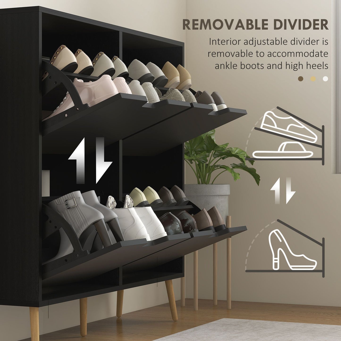 Shoe Storage Cabinet with 4 Flip Drawers and Adjustable Shelf, Shoe Cabinet for 8-16 Pairs of Shoes, Black