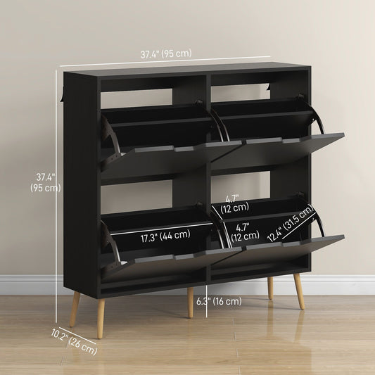 Shoe Storage Cabinet with 4 Flip Drawers and Adjustable Shelf, Shoe Cabinet for 8-16 Pairs of Shoes, Black