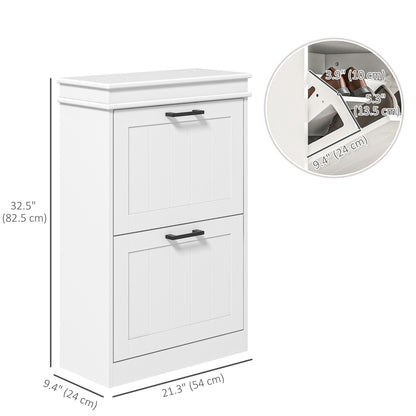 Shoe Storage Cabinet with 2 Flip Drawers and Adjustable Shelves, Narrow Shoe Cabinet for 10 Pairs of Shoes, White