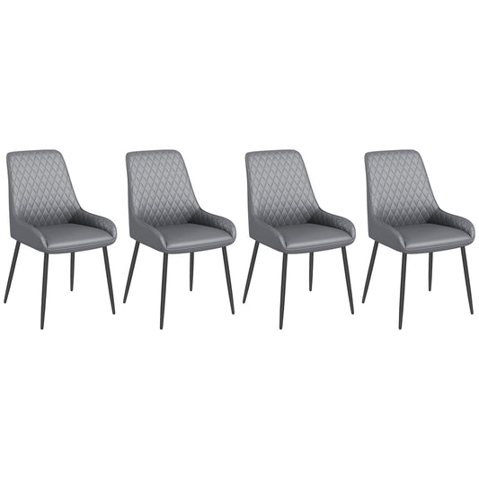 Upholstered Kitchen Chairs, Modern Dining Chairs Set of 4 with Diamond Tufting and Steel Legs for Dining Room, Grey