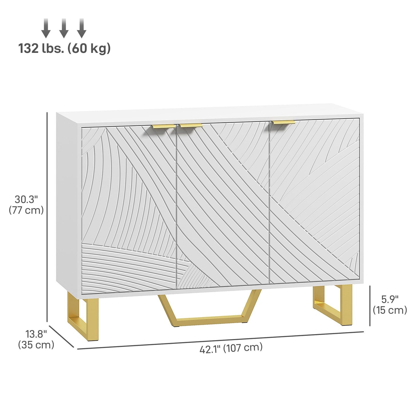 Sideboard Buffet Cabinet with Adjustable Shelves, Living Room Cabinet, TV Cabinet for 50 Inch TV, White