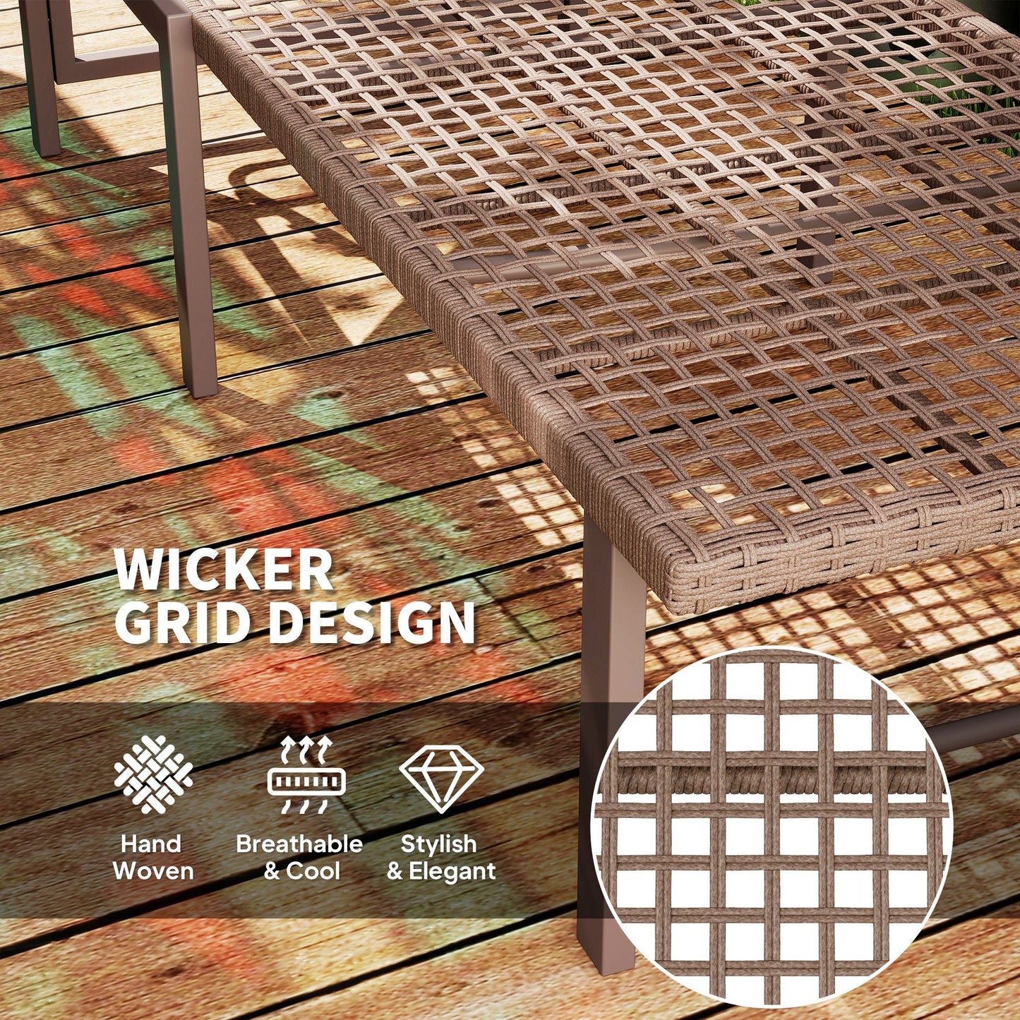 Wicker Outdoor Lounge Chair, Rattan Reclining Patio Lounger Tanning Chair with Adjustable Back, Brown