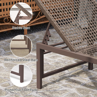 Wicker Outdoor Lounge Chair, Rattan Reclining Patio Lounger Tanning Chair with Adjustable Back, Brown