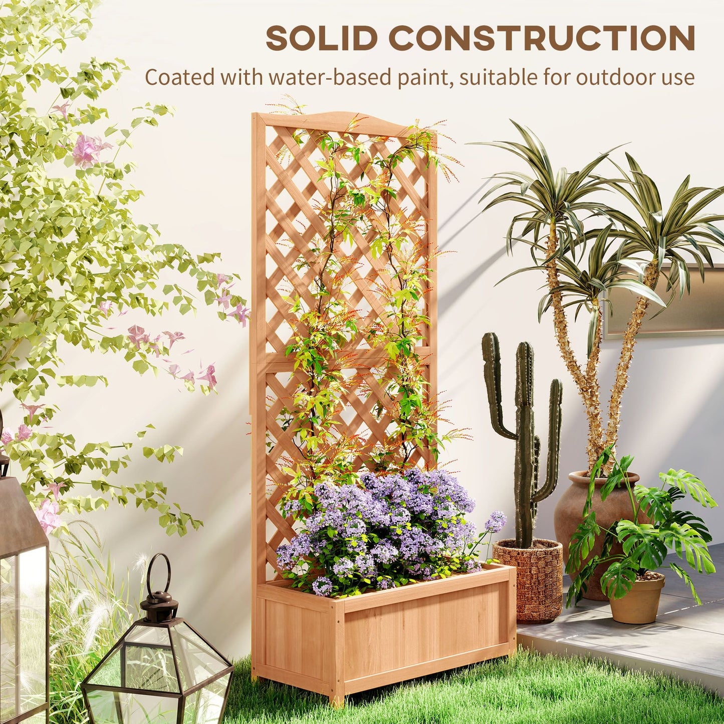 Wood Planter with Trellis for Vine Climbing, Raised Garden Bed to Grow Vegetables for Backyard, 30" x 14" x 67", Brown