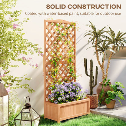 Wood Planter with Trellis for Vine Climbing, Raised Garden Bed to Grow Vegetables for Backyard, 30" x 14" x 67", Brown