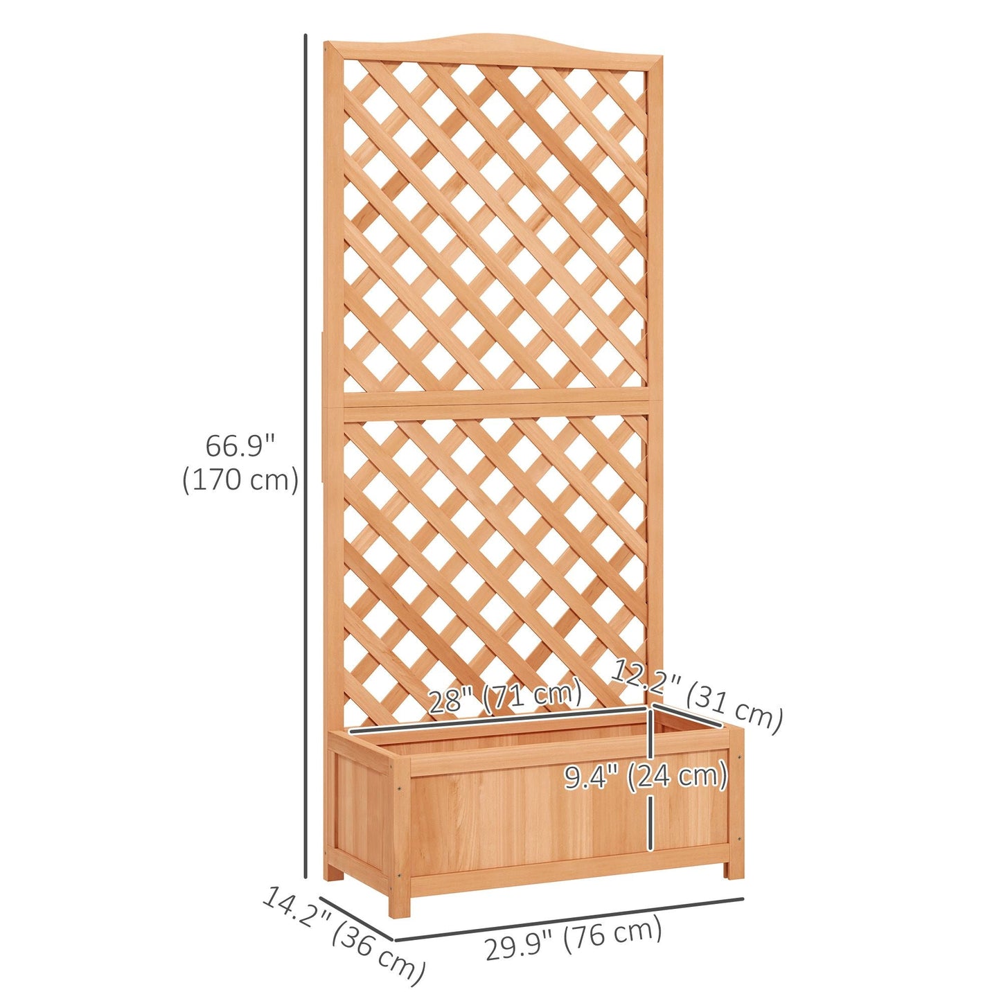 Wood Planter with Trellis for Vine Climbing, Raised Garden Bed to Grow Vegetables for Backyard, 30" x 14" x 67", Brown