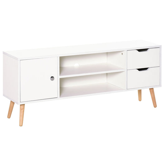 TV Stand for TVs up to 50", TV Cabinet with Shelves, Drawers and Cable Hole, Entertainment Unit for Living Room, White