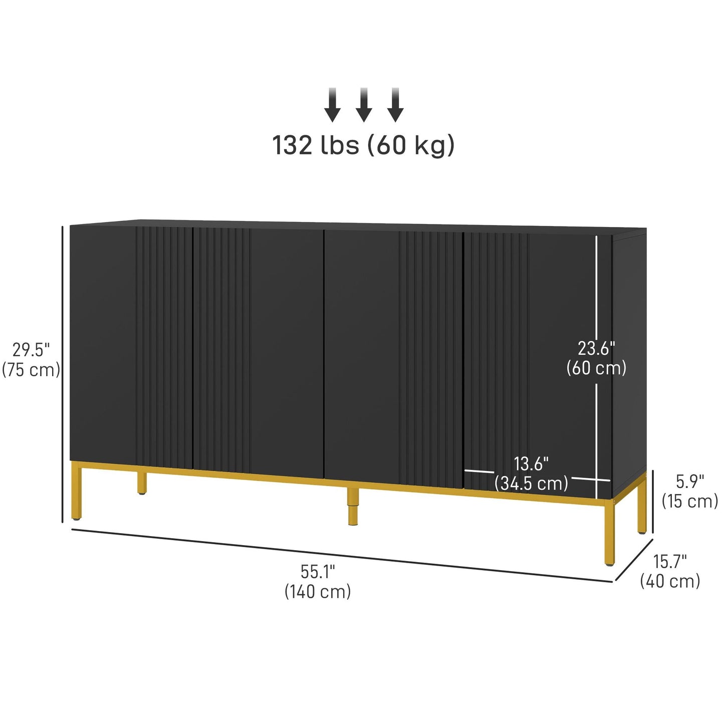 Sideboard Storage Cabinet with Adjustable Shelves, Soft-Close Doors, Kitchen Buffet Cabinet for Dining Room, Black