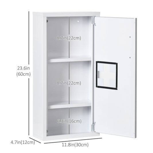 Wall Mount Medicine Cabinet Bathroom Cabinet with 2 Shelves, Steel Frame and Magnetic Door, White