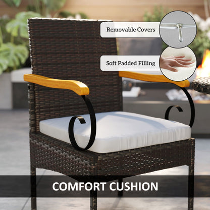 Set of 2 Rattan Outdoor Dining Chairs, Wicker Patio Chairs with Removable Cushion, Acacia Wood Armrests, Light Grey