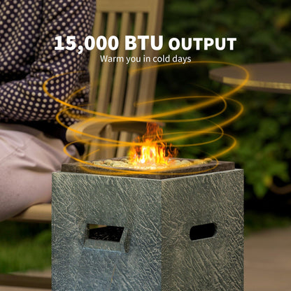 Propane Fire Pit Table with Fountain, 15,000 BTU Outdoor Gas Fire Table with LED Light Adjustable Water Flow, Fire Fountain Water Feature with Decorative Glass Rocks, Grey