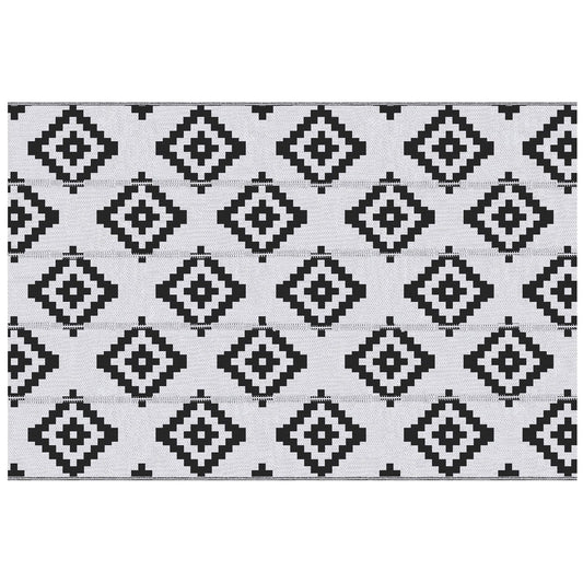 Reversible Outdoor RV Rug, Patio Floor Mat, 6' x 9' Plastic Straw Rug for Backyard, Deck, Beach, Camping, Black & White