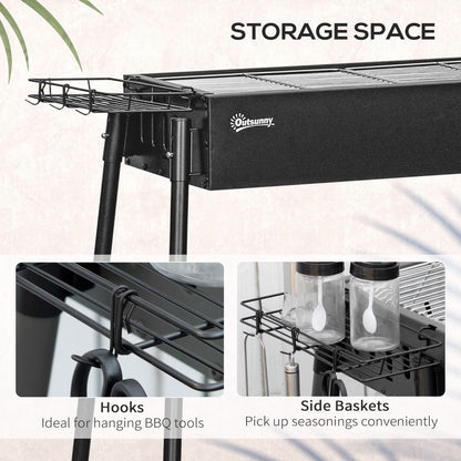 Portable BBQ Grill, Charcoal Grill with Side Seasoning Baskets, Hooks and Nets for Outdoor, Picnic, Camping, Black