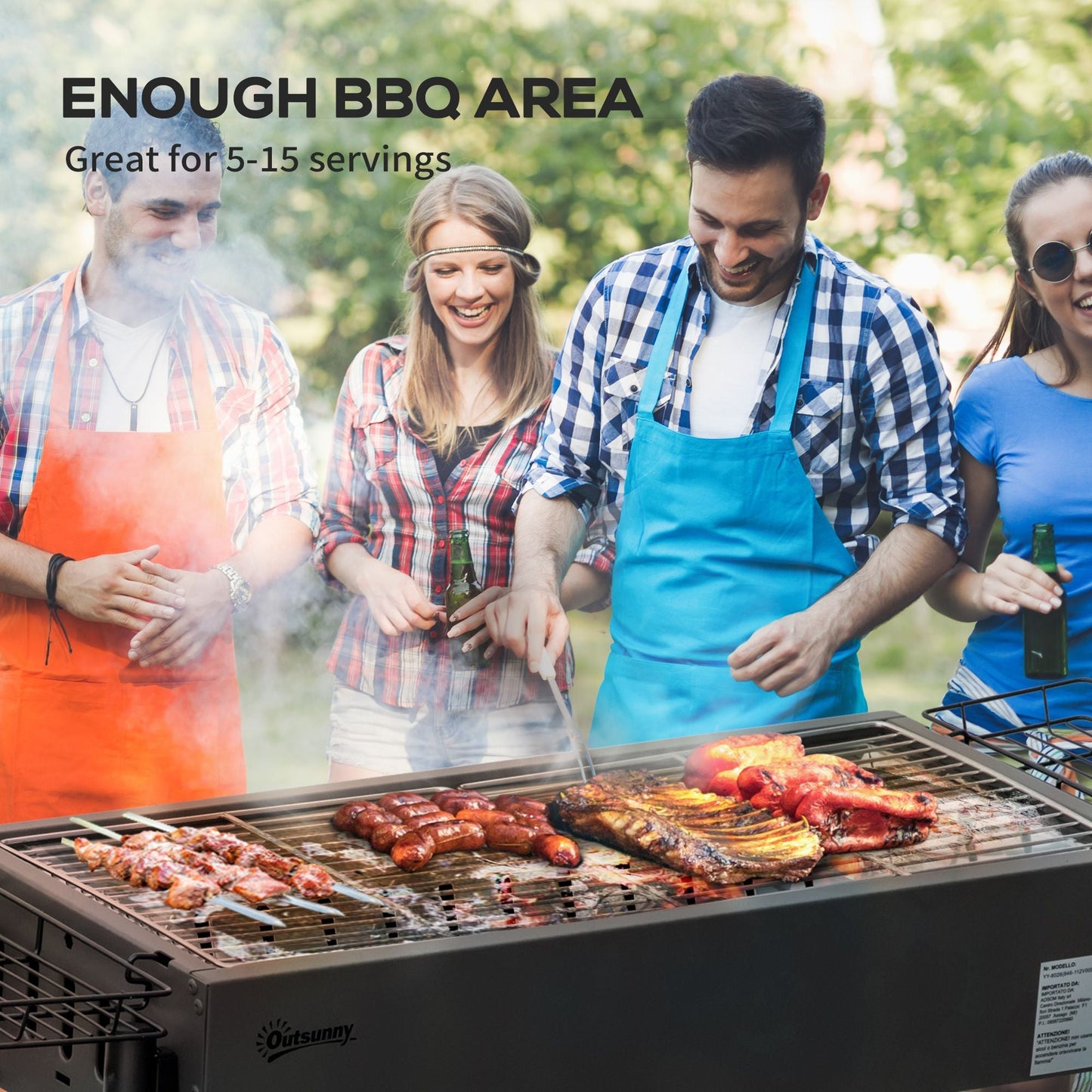 Portable BBQ Grill, Charcoal Grill with Side Seasoning Baskets, Hooks and Nets for Outdoor, Picnic, Camping, Black