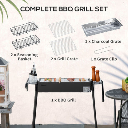 Portable BBQ Grill, Charcoal Grill with Side Seasoning Baskets, Hooks and Nets for Outdoor, Picnic, Camping, Black