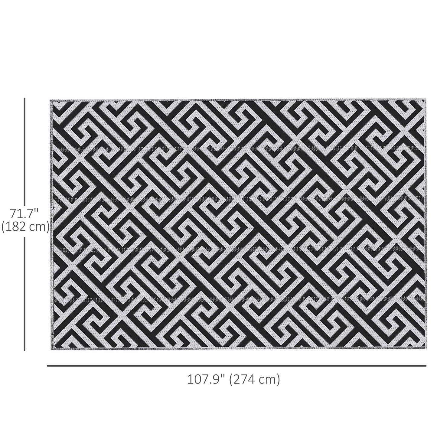 Reversible Outdoor RV Rug, Patio Floor Mat, 6' x 9' Plastic Straw Rug for Backyard, Deck, Beach, Camping, Black & White