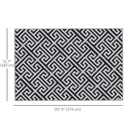 Reversible Outdoor RV Rug, Patio Floor Mat, 6' x 9' Plastic Straw Rug for Backyard, Deck, Beach, Camping, Black & White