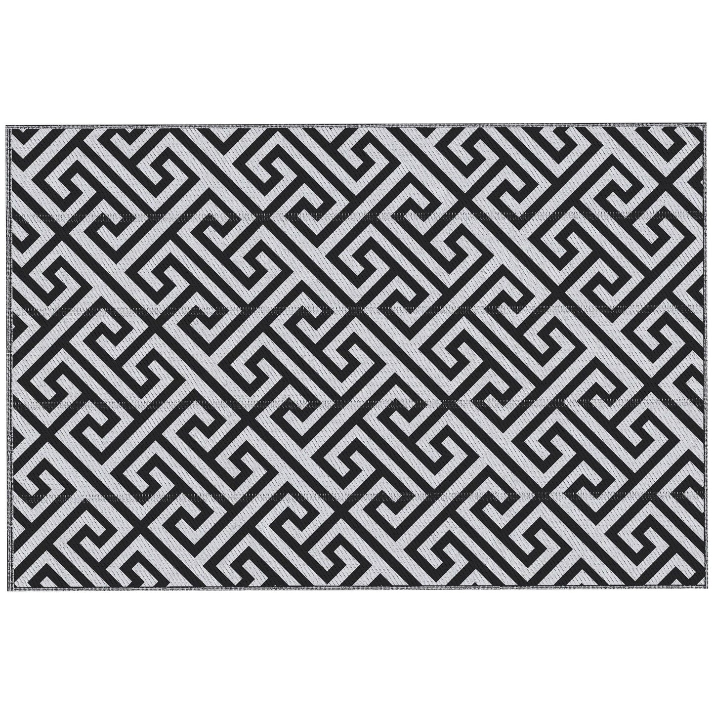 Reversible Outdoor RV Rug, Patio Floor Mat, 6' x 9' Plastic Straw Rug for Backyard, Deck, Beach, Camping, Black & White