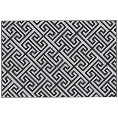 Reversible Outdoor RV Rug, Patio Floor Mat, 6' x 9' Plastic Straw Rug for Backyard, Deck, Beach, Camping, Black & White