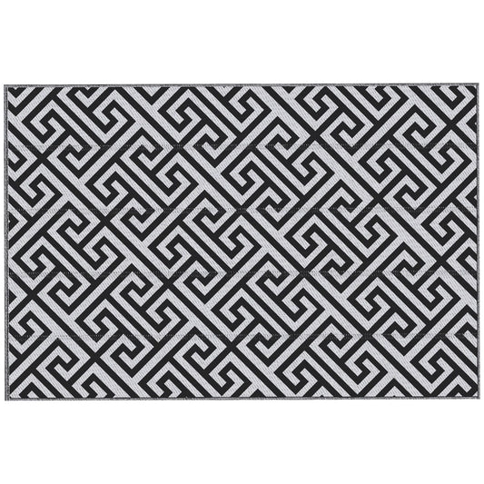 Reversible Outdoor RV Rug, Patio Floor Mat, 6' x 9' Plastic Straw Rug for Backyard, Deck, Beach, Camping, Black & White