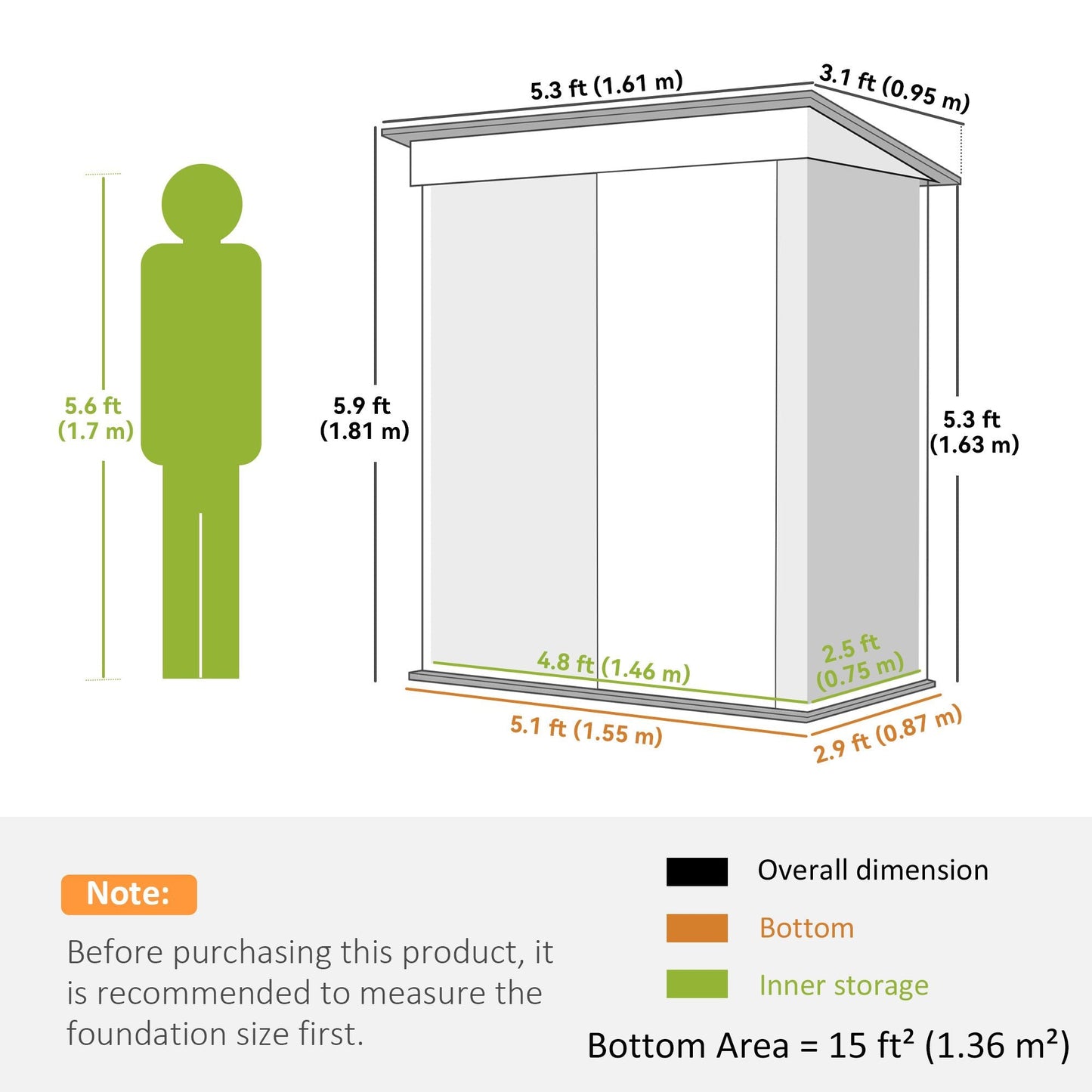 Outdoor Storage Shed, Steel Lean-to Shed with Adjustable Shelf, Lock, Gloves, 5'x3'x6', Grey