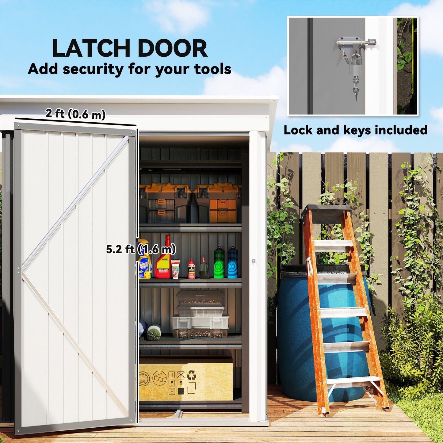 Outdoor Storage Shed, Steel Lean-to Shed with Adjustable Shelf, Lock, Gloves, 5'x3'x6', Grey