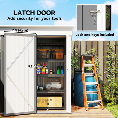 Outdoor Storage Shed, Steel Lean-to Shed with Adjustable Shelf, Lock, Gloves, 5'x3'x6', Grey