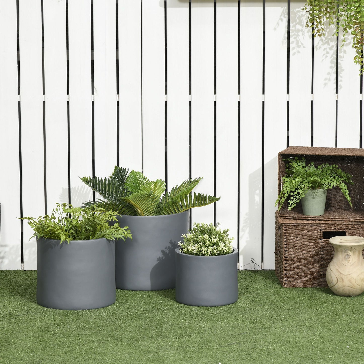 Set of 3 Outdoor Planter Set, 13/11.5/9 in, Flower Pots with Drainage Holes, Outdoor Plant Pots for Patio, Yard, Garden