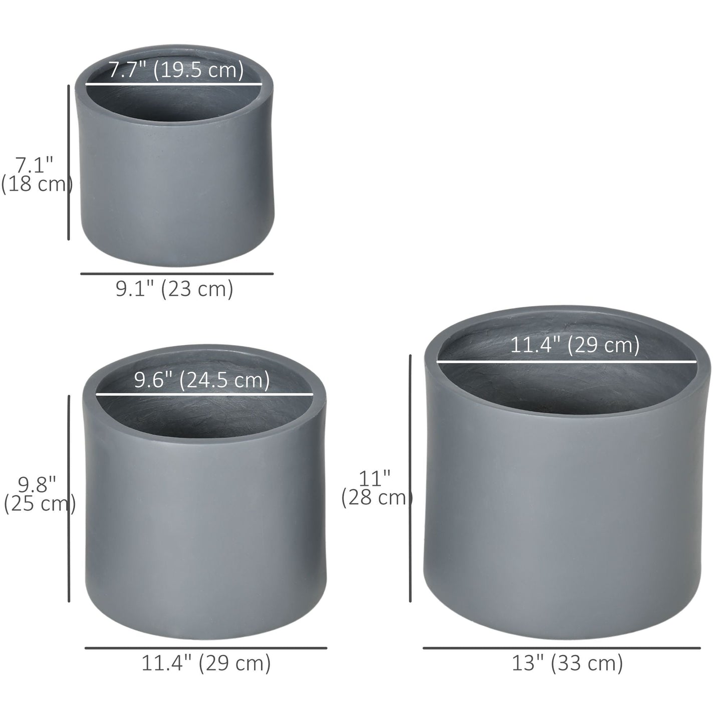 Set of 3 Outdoor Planter Set, 13/11.5/9 in, Flower Pots with Drainage Holes, Outdoor Plant Pots for Patio, Yard, Garden