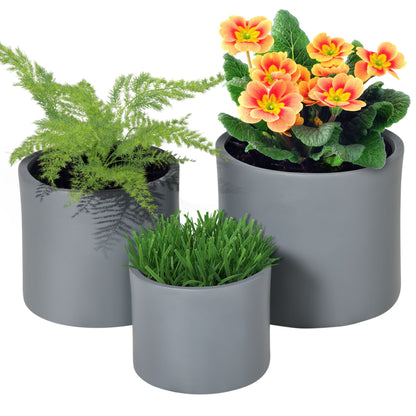 Set of 3 Outdoor Planter Set, 13/11.5/9 in, Flower Pots with Drainage Holes, Outdoor Plant Pots for Patio, Yard, Garden