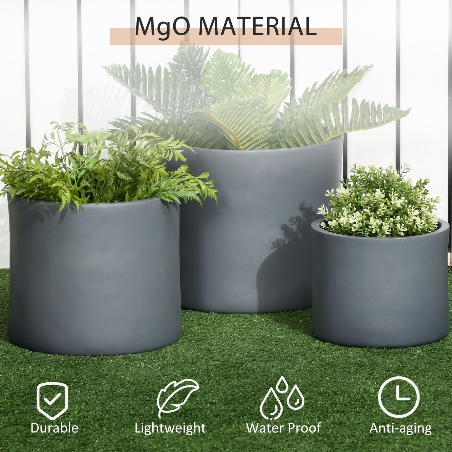 Set of 3 Outdoor Planter Set, 13/11.5/9 in, Flower Pots with Drainage Holes, Outdoor Plant Pots for Patio, Yard, Garden