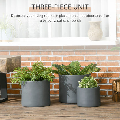 Set of 3 Outdoor Planter Set, 13/11.5/9 in, Flower Pots with Drainage Holes, Outdoor Plant Pots for Patio, Yard, Garden