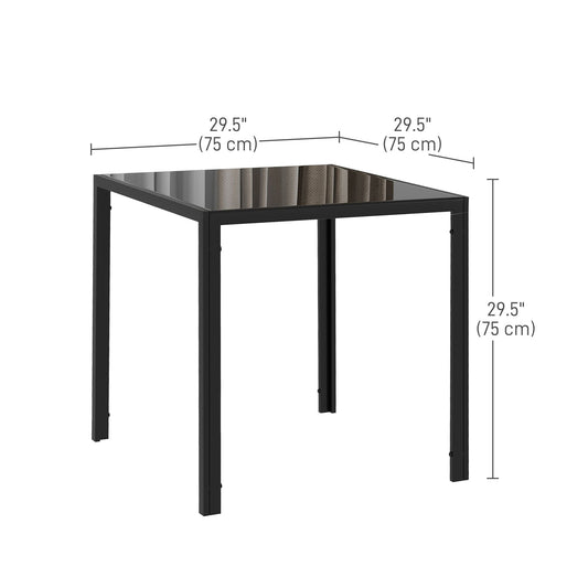 Square Kitchen Table for 2-4 People, Dining Table with Glass Top and Steel Legs for Dining Room, Black