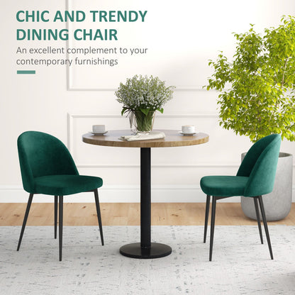 Set of 2 Mid-Back Dining Chair, Mid-Back Velvet-touch Upholstery Kitchen Chair for Living Room Dining Room, Green