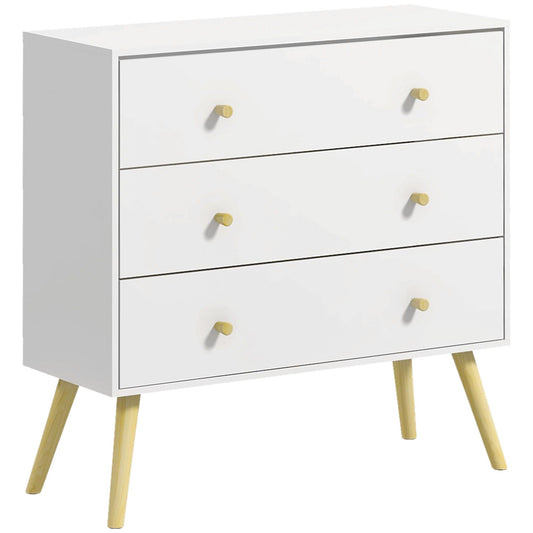 White Dresser for Bedroom with 3 Drawers, Morden Chest of Drawers with Solid Wood Legs and Handles, Storage Organizer for Living Room, White