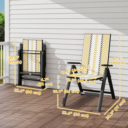 Outdoor Wicker Chairs Set of 2 with 5-Position Adjustable Backrest, Armrest, Steel Frame, Orange