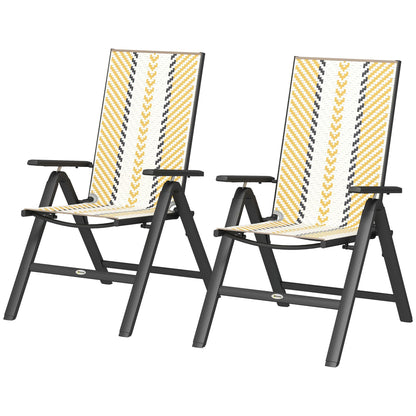 Outdoor Wicker Chairs Set of 2 with 5-Position Adjustable Backrest, Armrest, Steel Frame, Orange