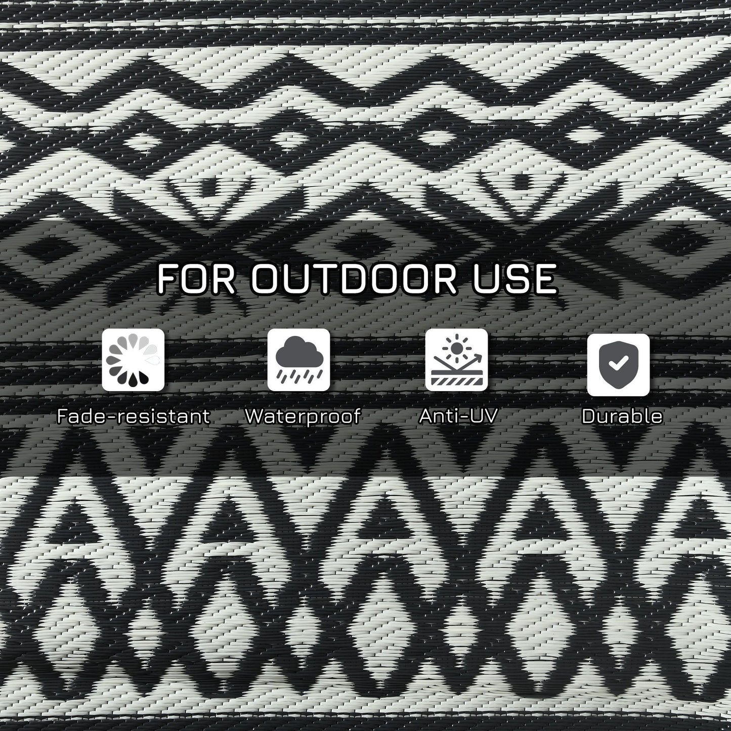 Reversible Outdoor Rug Waterproof Plastic Straw RV Rug with Carry Bag, 9' x 12', Grey and Cream White Boho