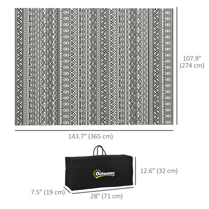 Reversible Outdoor Rug Waterproof Plastic Straw RV Rug with Carry Bag, 9' x 12', Grey and Cream White Boho